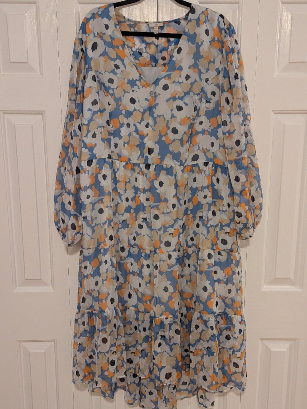 Joie Floral Tiered Midi Dress – XXL – Blue & Orange Boho Dress